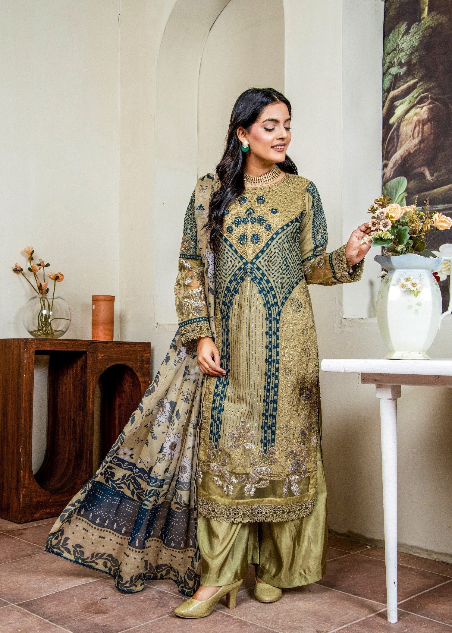 Pehnawa By Bin Akram’s Olive Aura Pret | Chiffon Kurta Set Women 3pcs