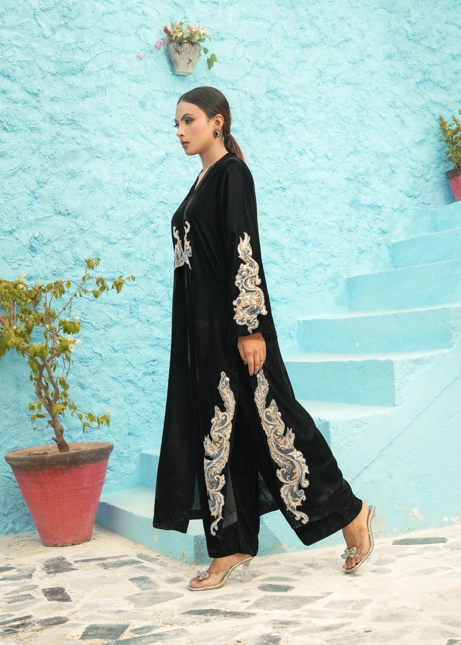 Madiha Gohar Layla Zar | Black Embriodered Dress Women 2pcs