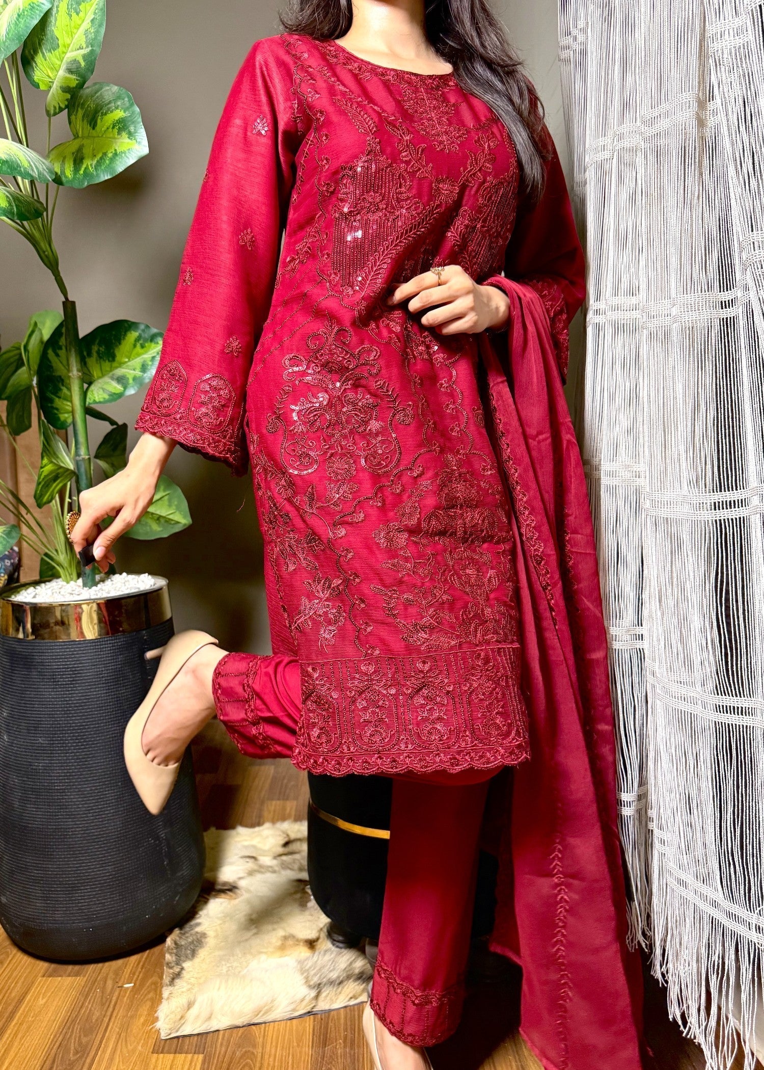 Four Season Boutique MOMAL CHIFFON MAROON Women 3pcs