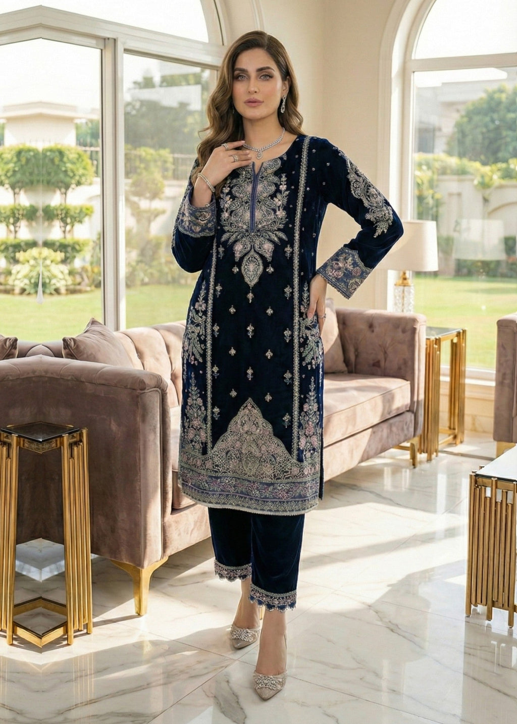 Diara Couture TEHSEEN V 01 NAVY BLUE Women 3pcs