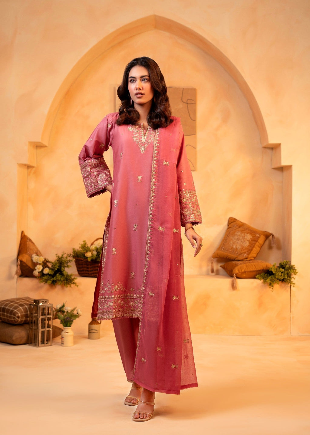 Shehroz Fashion PINK ORCHID LUXE EMBROIDERY SUIT Women 3pcs