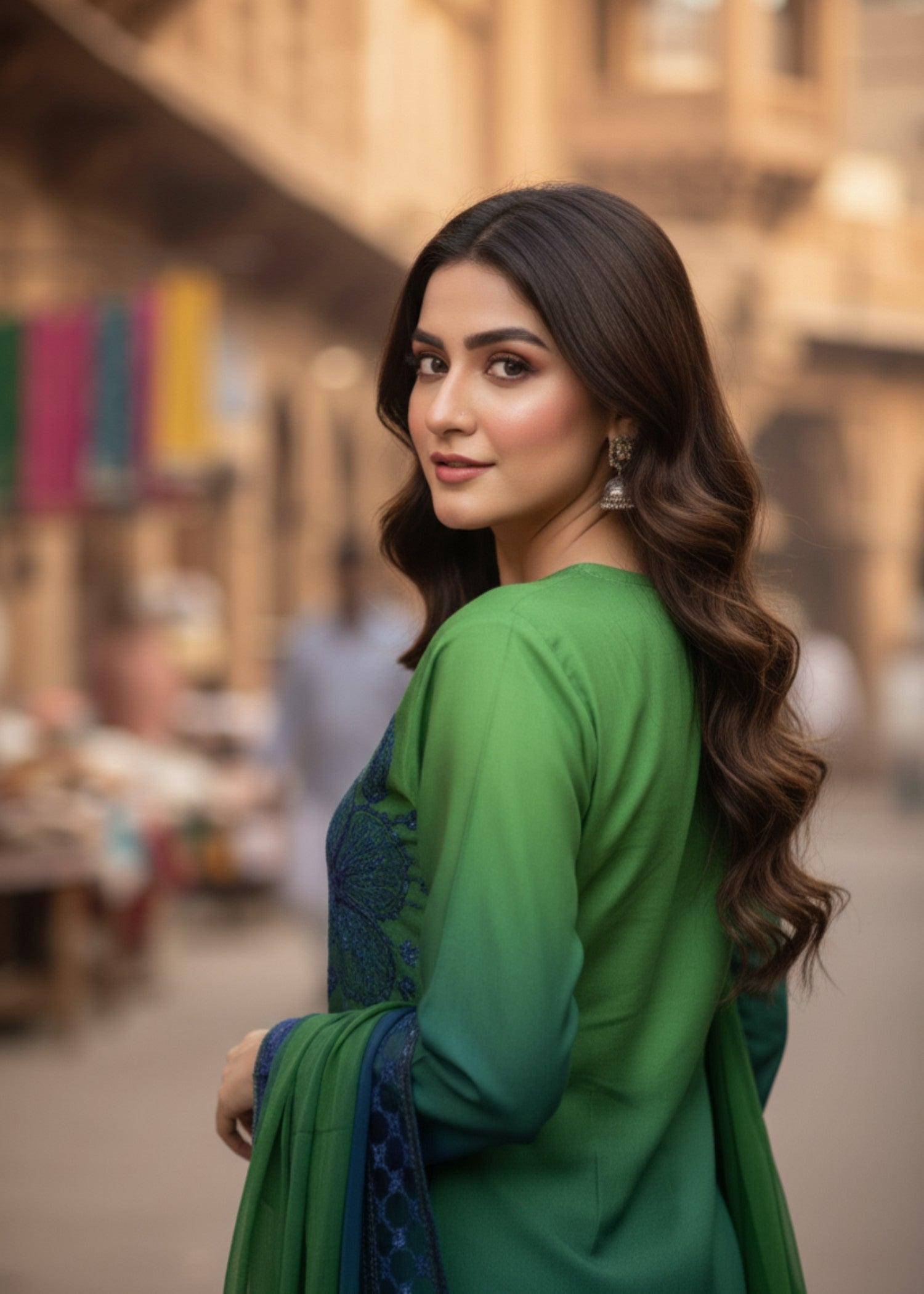 MMG Garments DOUBLE SHADED DIGITAL PRINTED EMBRODIERED KURTA SET MULTI MMG 1088 Women 3pcs