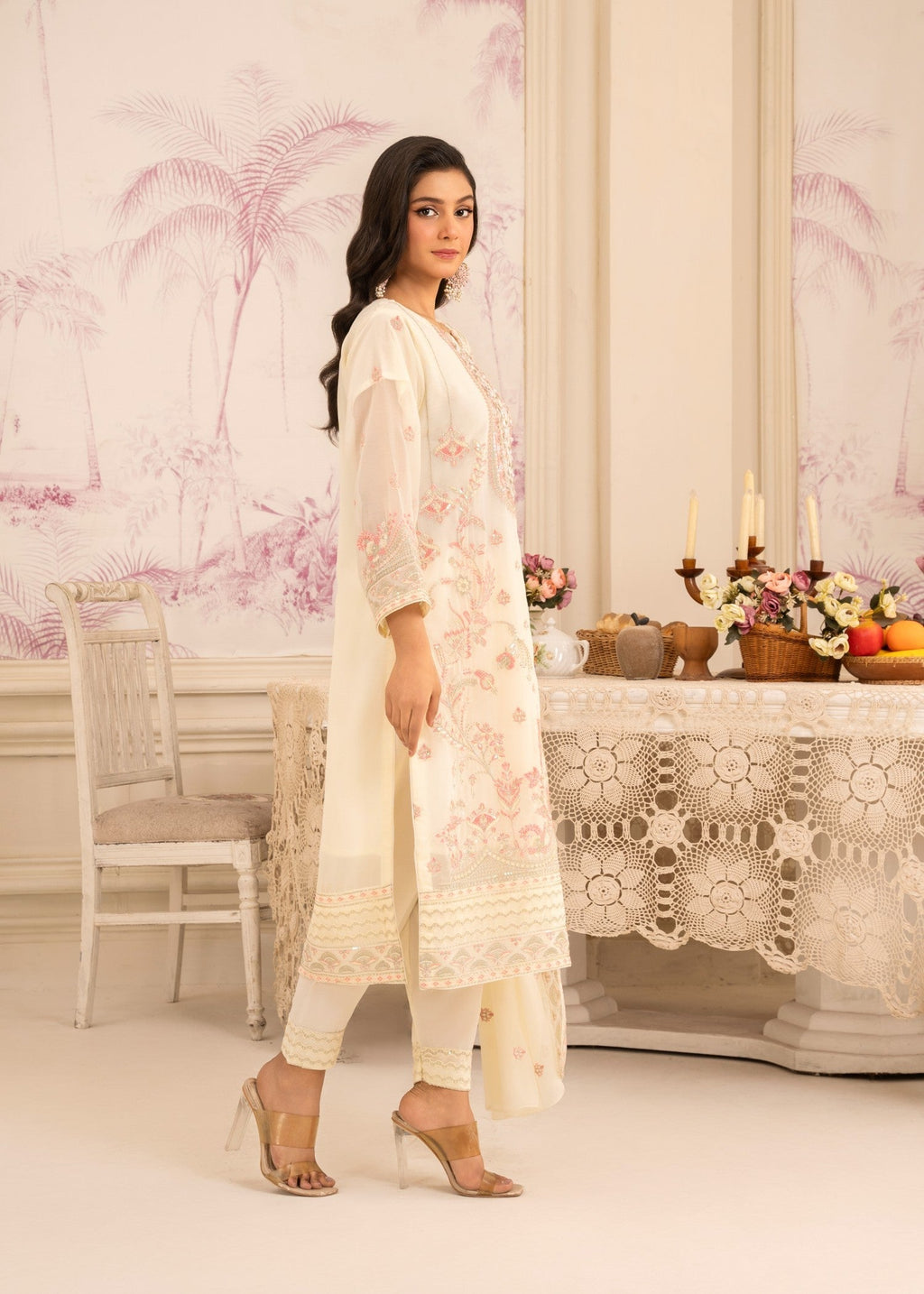 Four Season Boutique MEHAK CHIFFON CREAM Women 3pcs