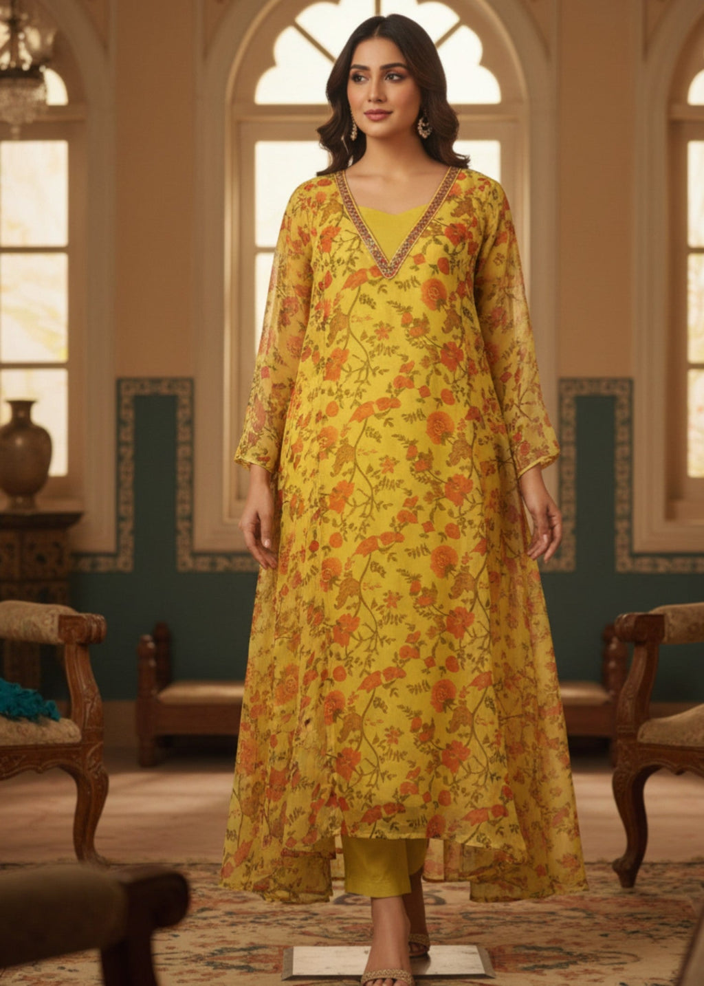 MMG Garments FAIRY| ELEGANT & CLASSICAL MAXI YELLOW MMG 89 Women 2pcs