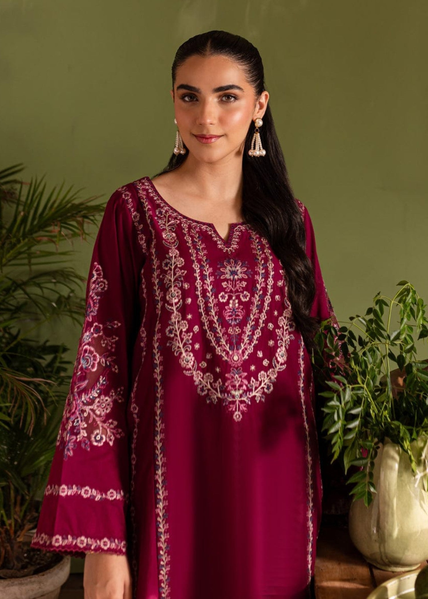Tehzeeb Libas ZEENAT WINE EMBROIDERED Women 2pcs