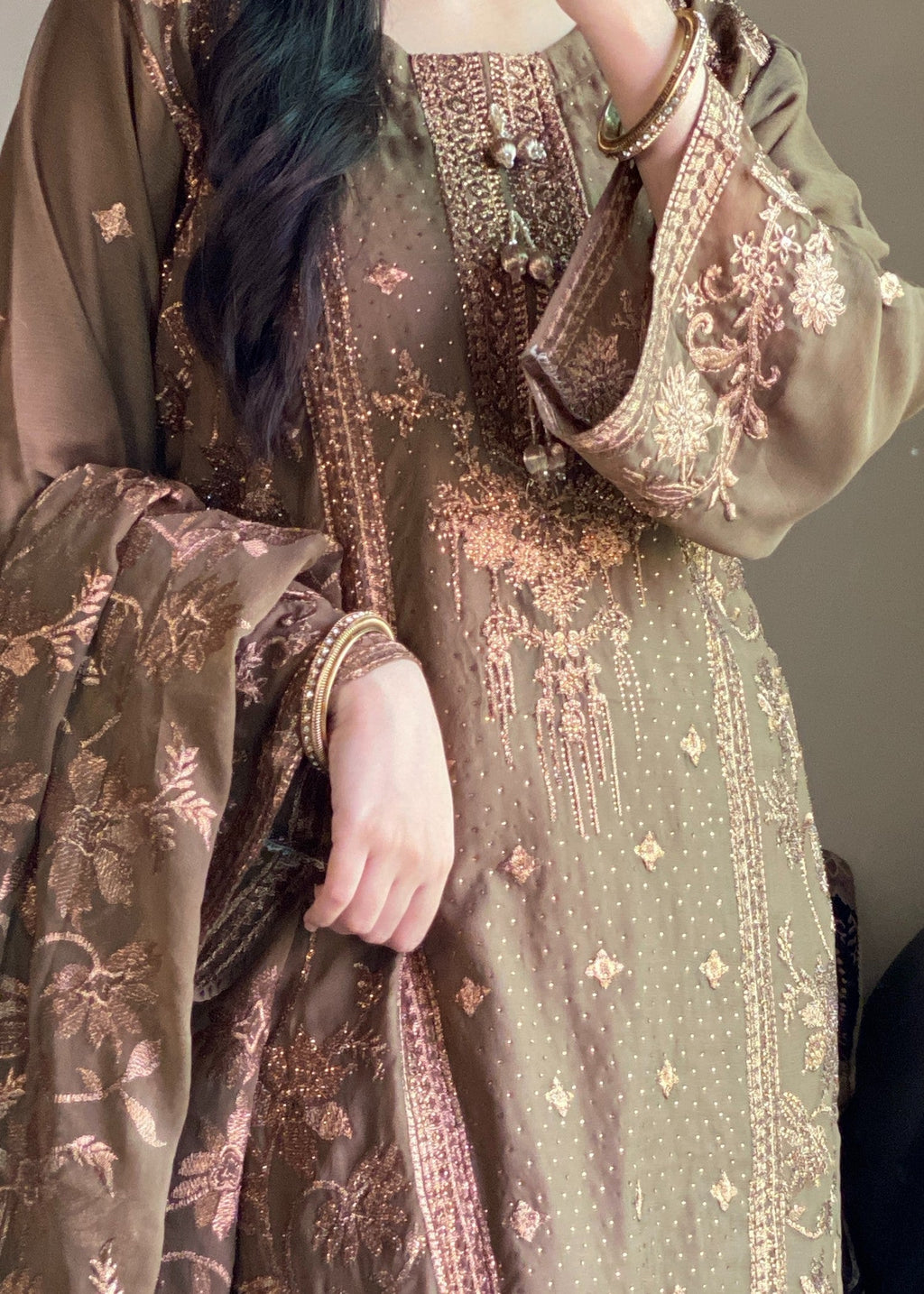 Four Season Boutique ARZOO CHIFFON CHIKKU BROWN Women 3pcs