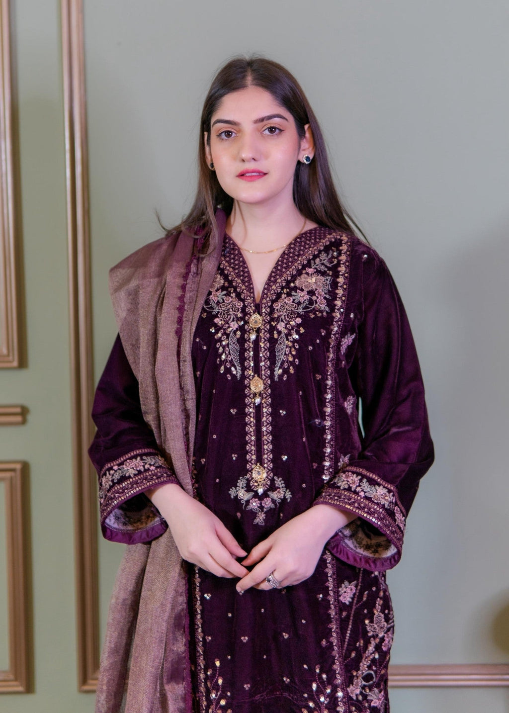 Rangoon Clothing Roshana Plum Velvetine Women 3pcs