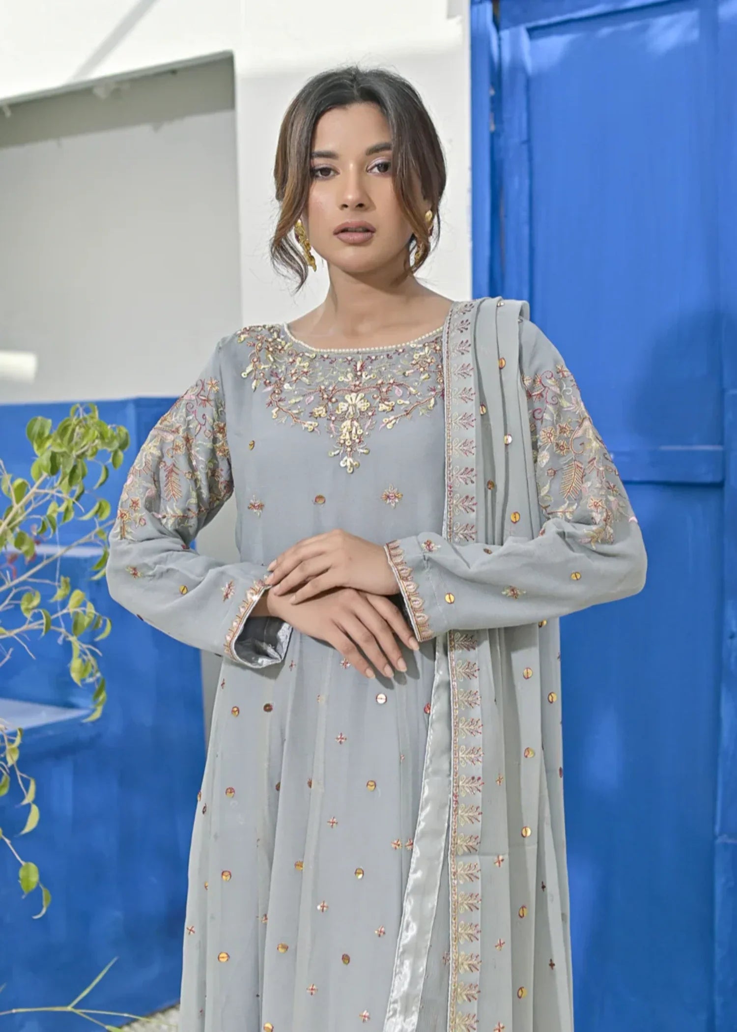 Qasim Anwer By Chandni Bridals NAZAKAT (GREY) Women 3pcs