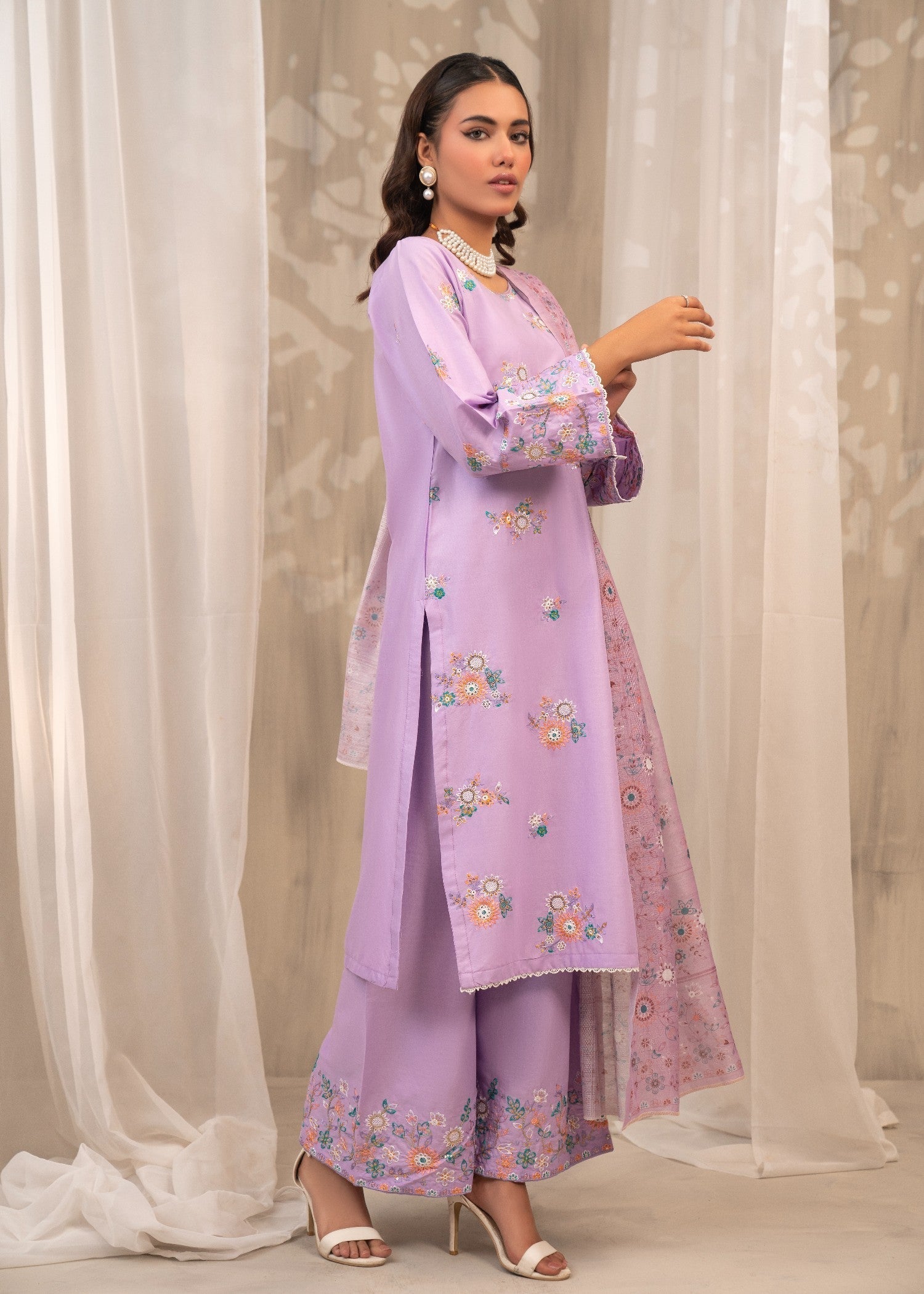 Shehroz Fashion Orchid Grace Lawn Embroidery Suit Women 3pcs