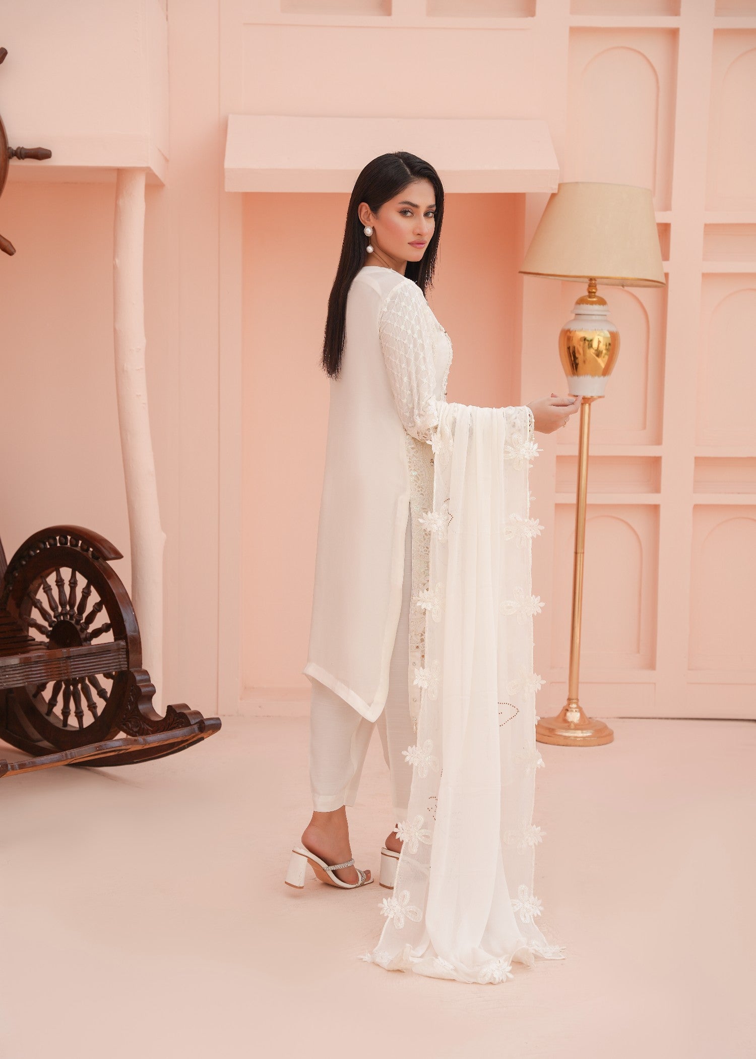 Designer Rack luxury chiffon white Women 3pcs