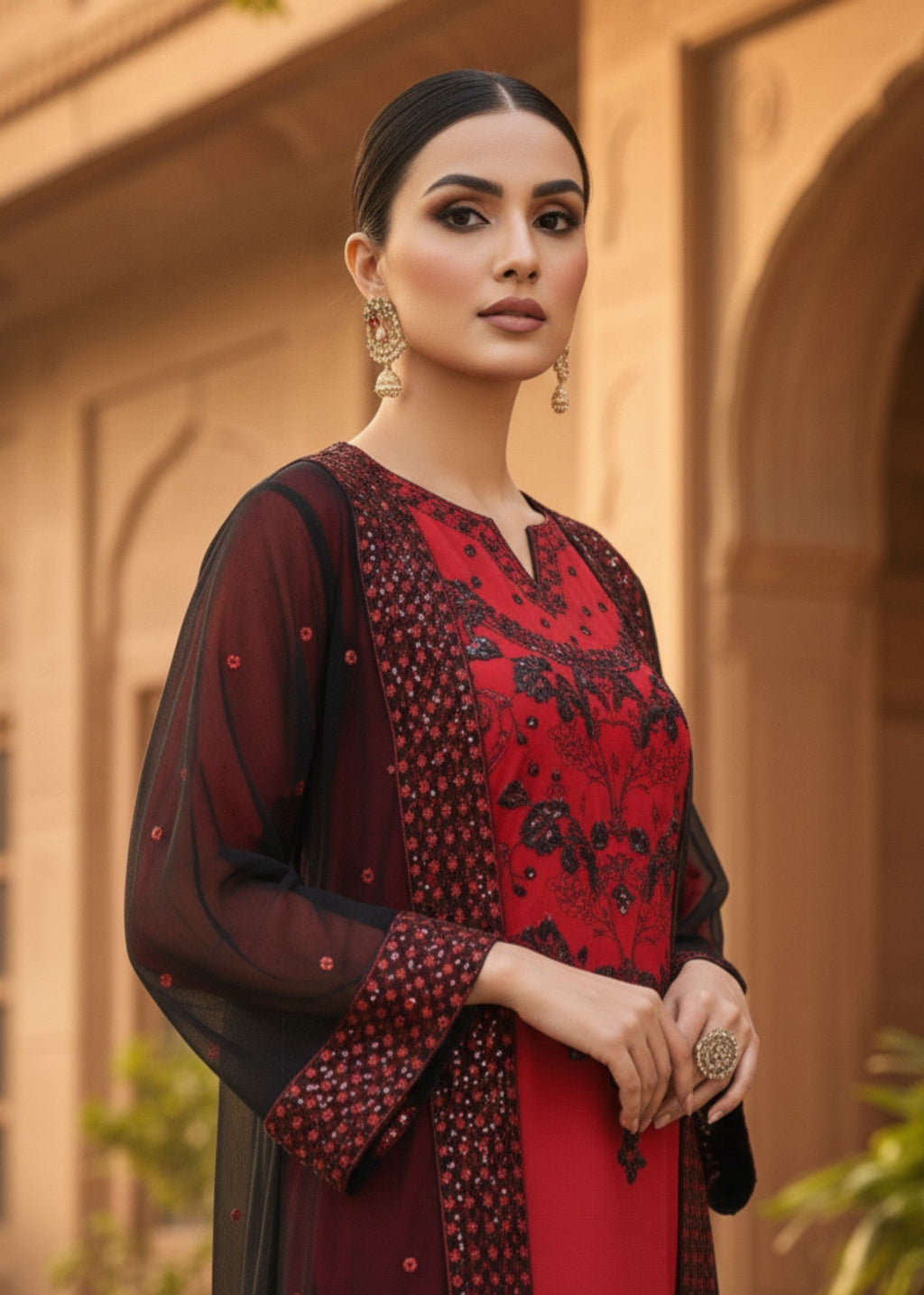MMG Garments NAYELAH| EMBROIDERED GOWN SET RED MMG 1089 Women 4pcs