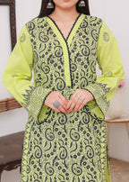 Green Block print Stitched Kurti lime Women 1pcs