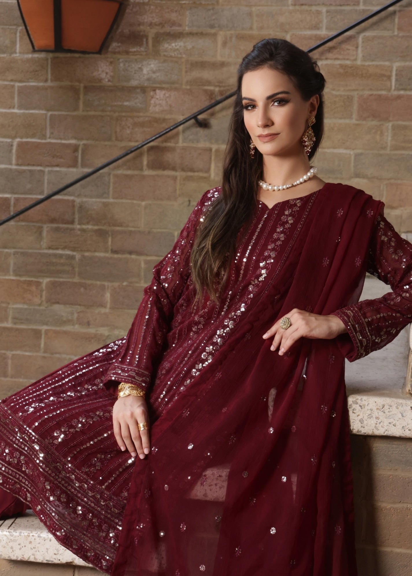 Abaan Zohan Chandni Maroon Women 3pcs