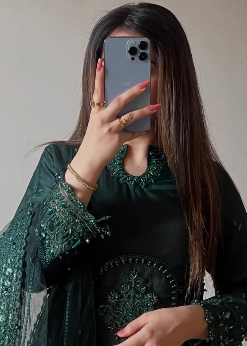 Suits By Sadia Bottle green net Women 3pcs