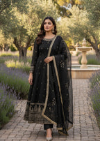 Pehnawa By Bin Akram’s Black Bloom | Kattan Silk Maxi Women 3pcs