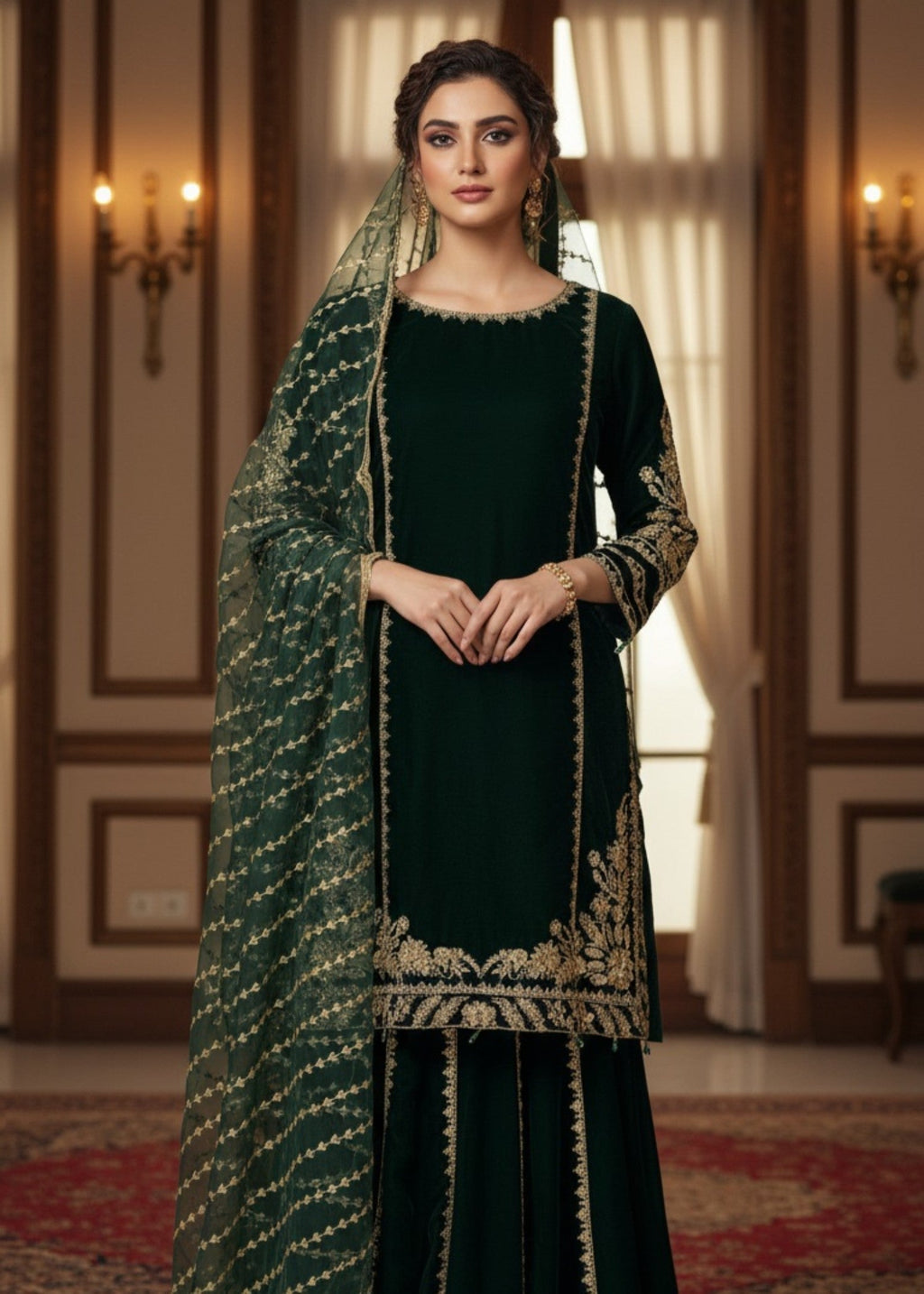 Pehnawa By Bin Akram’s Green Regalia | Velvet Women 3pcs