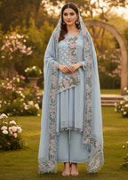 MMG Garments ROYAL WHISPER|LONG LENGTH FROCK POWDER BLUE MMG 1002 Women 3pcs