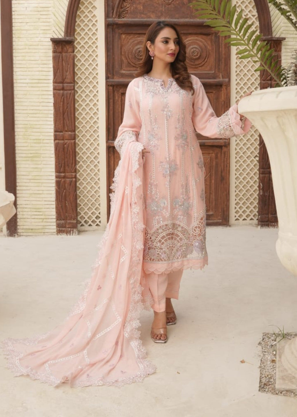 Designer Rack chiffon luxury embraided pink Women 3pcs