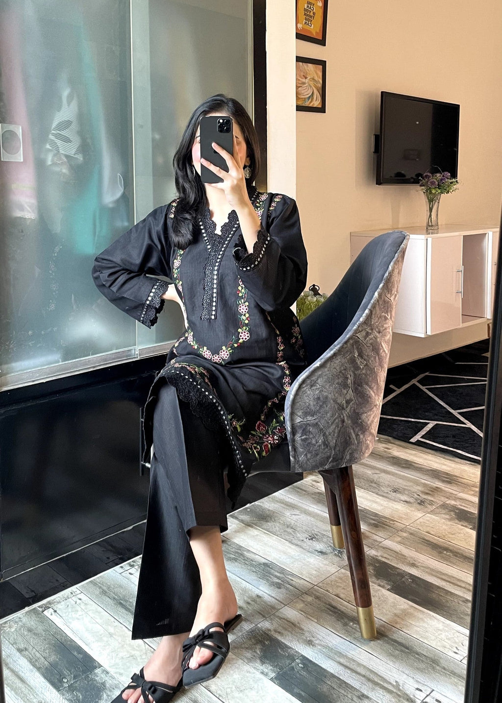 Tehzeeb Libas GULNAZ BLACK EMBROIDERED Women 2pcs