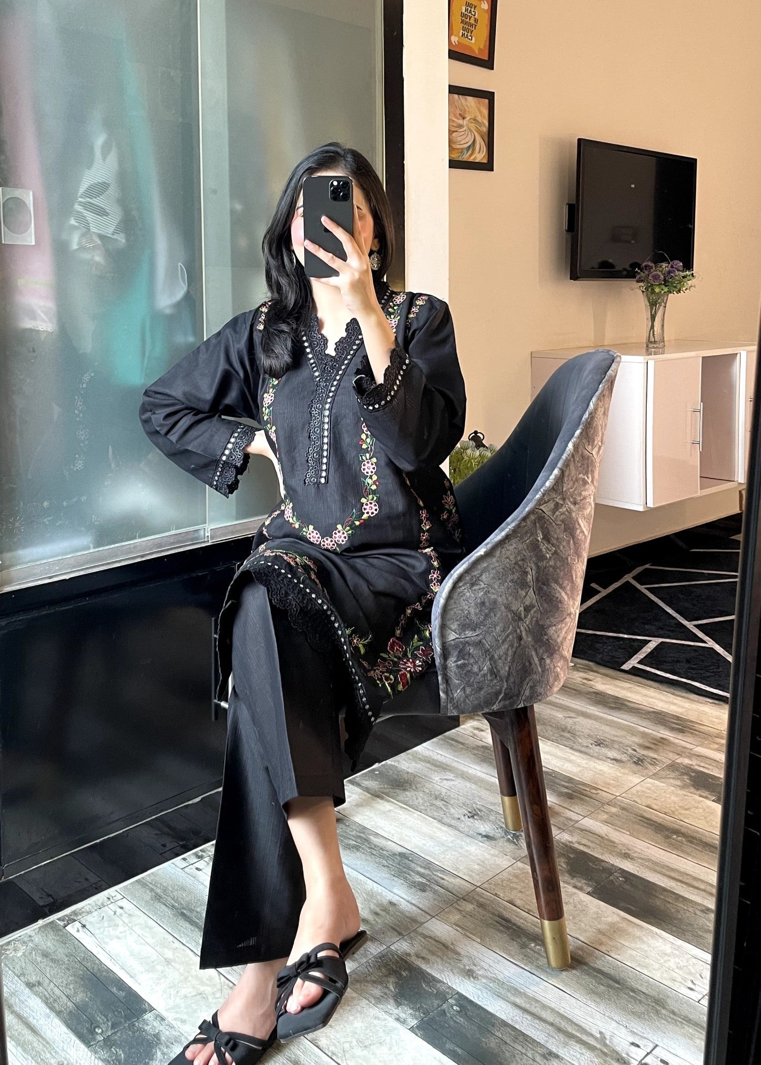 Tehzeeb Libas GULNAZ BLACK EMBROIDERED Women 2pcs