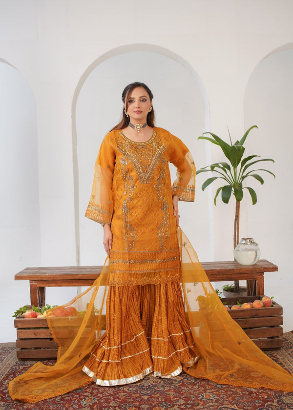Gulposh Elvin Fancy (Stitched ) Mustard Women 3pcs