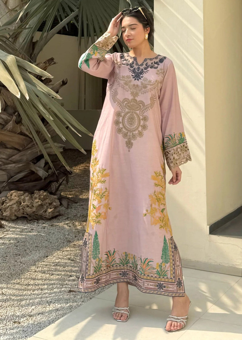 Zainab’S TEA PINK LONG KAFTAN Women 2pcs