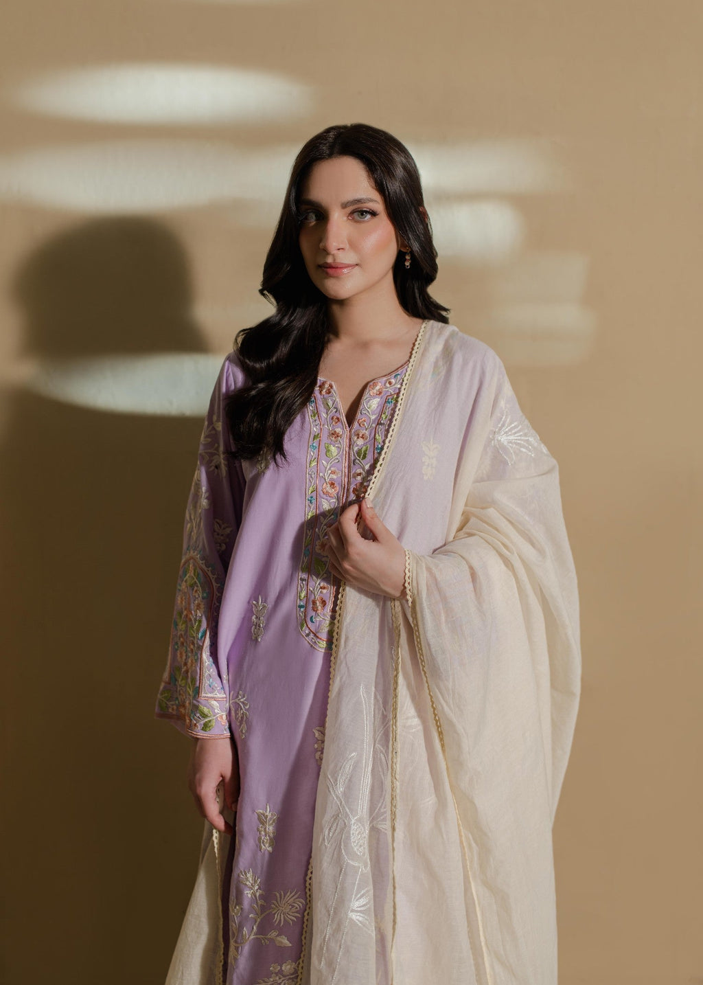Azulie Lavender Embroidered Kurta by Women 1pcs