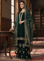 Pehnawa By Bin Akram’s Dark Green Regalia | Velvet Women 3pcs