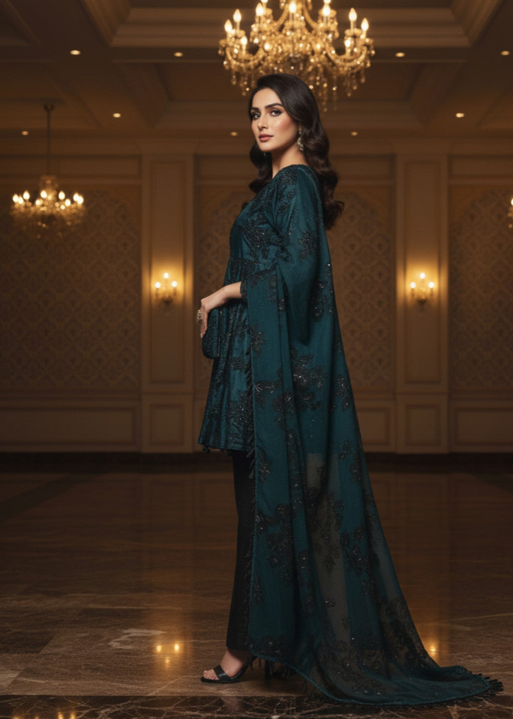 MMG Garments MEHRBAAN|HEAVY SEQUINE ORGANZA HAND EMBROIDERED FROCK MMG 817 Women 3pcs