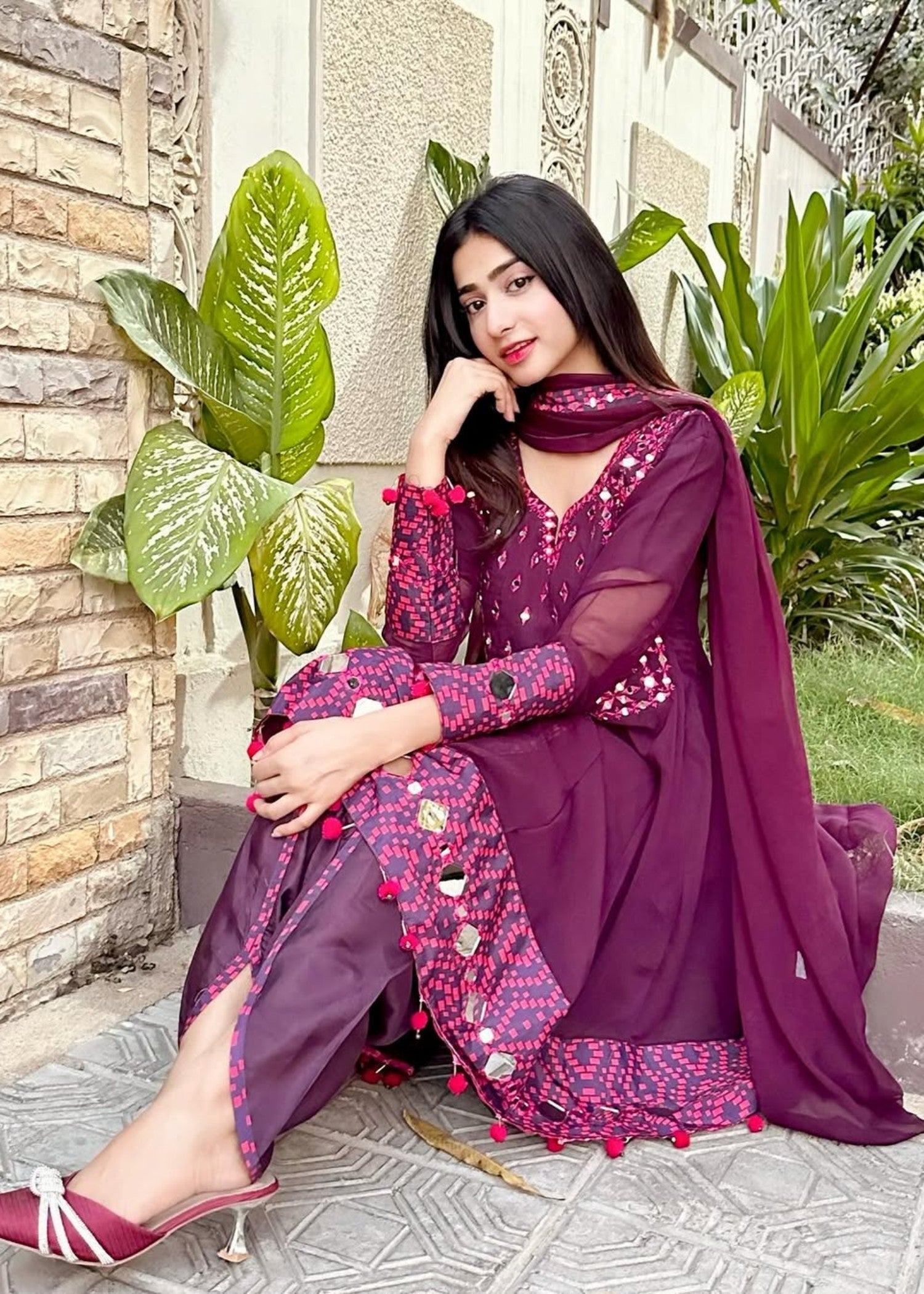 Miss & Mrs Mirror short Anarkali Women 3pcs