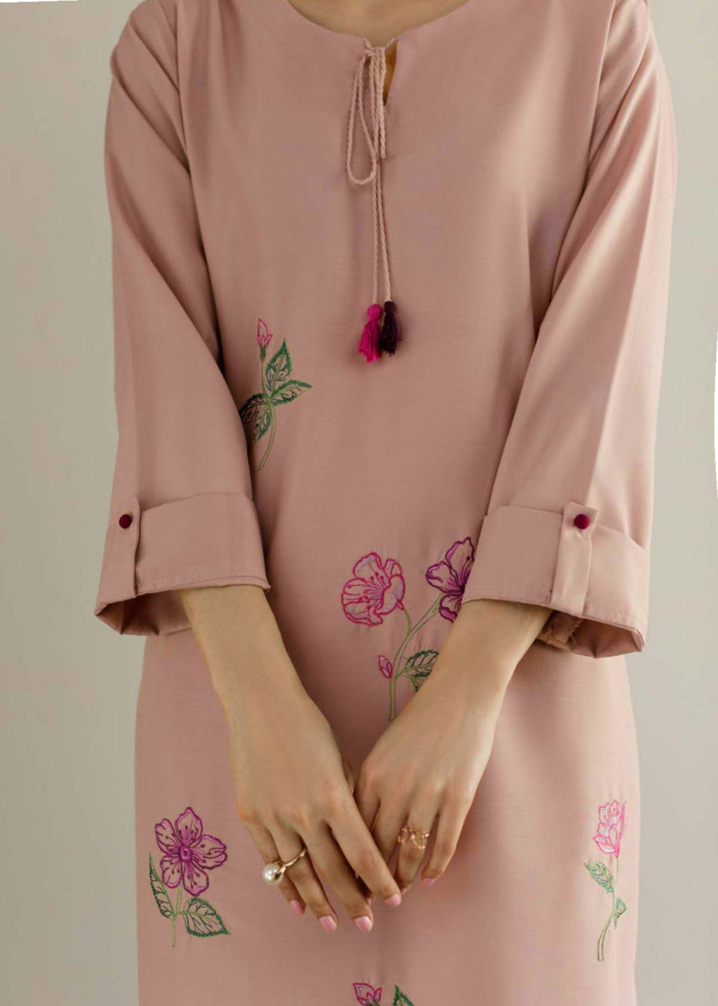 Peach Republic Tea Pink Embroidered Dress 01 Women 2pcs