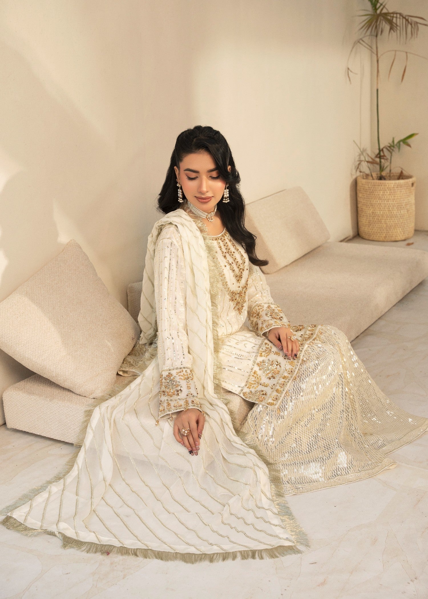 Designer Rack chiffon white Gharara Women 3pcs