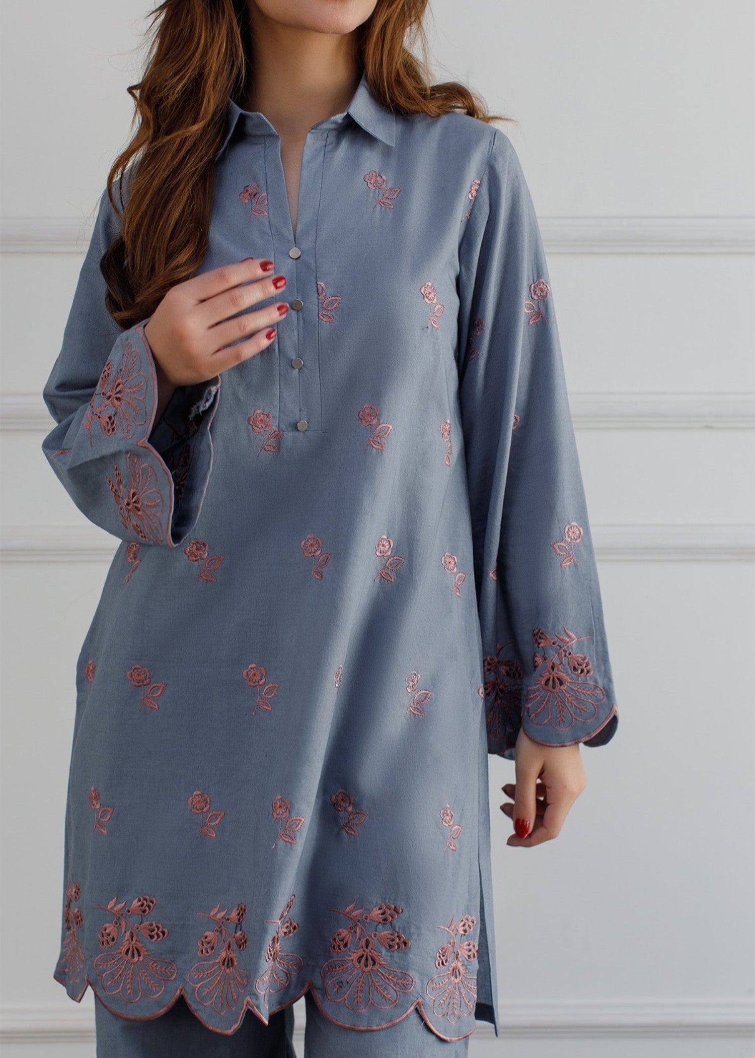 Peach Republic Sky Blue Embroidered Co Ord Set Women 2pcs