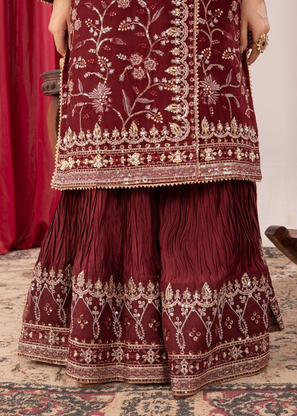 Four Season Boutique SAJAL CRUSH PLAZZO MARRON Women 3pcs