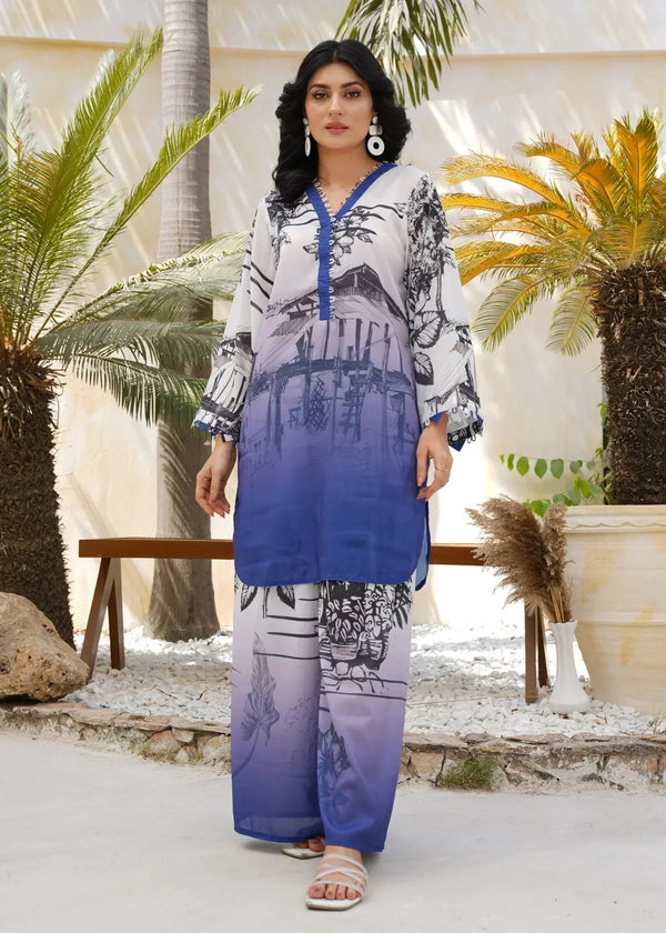 Mataish Indigo Sketch Cord Set Women 2pcs