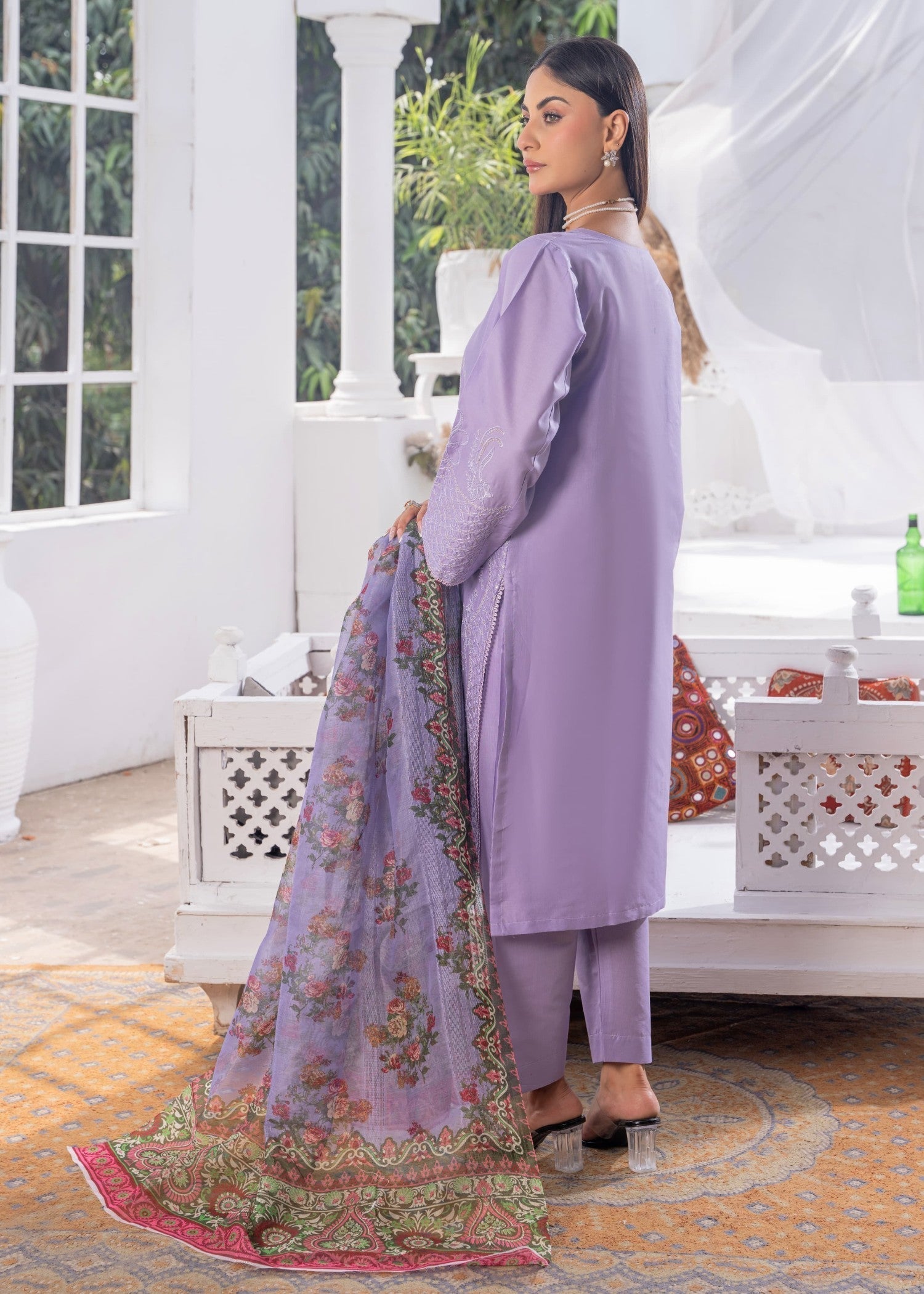 Sajfi Closet Luxury Cotton Stitched Suit for Women | Lavender Women 3pcs