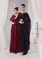 Luxeurs Maroon Chiffon Stitched Saree Women 3pcs