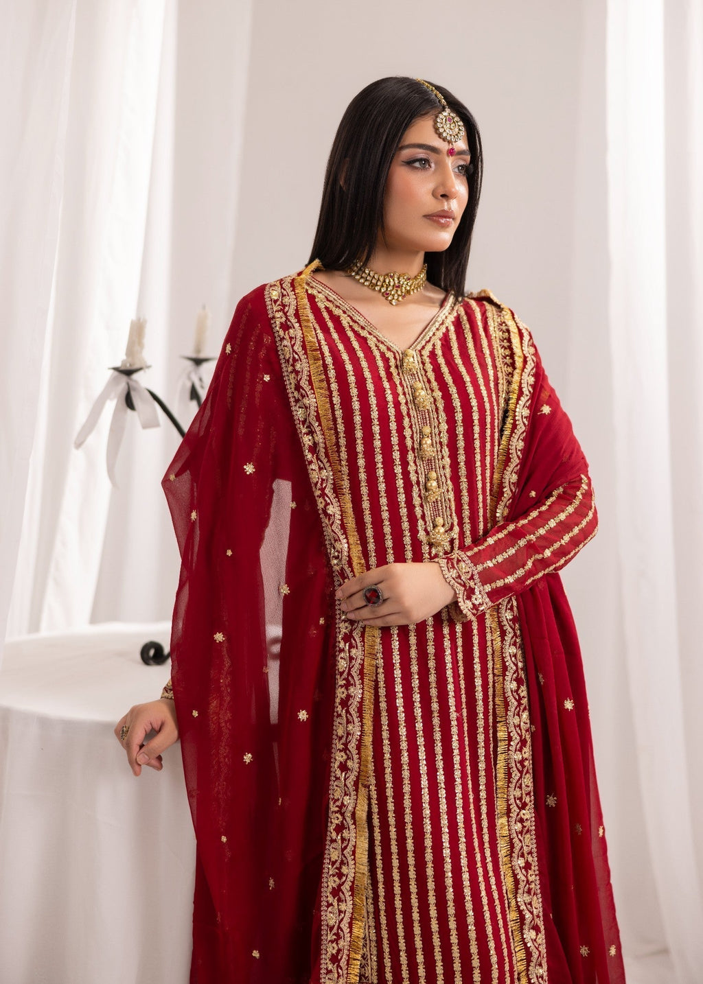 Alyssa MAROON CHIFFON SUIT ALL908 Women 3pcs