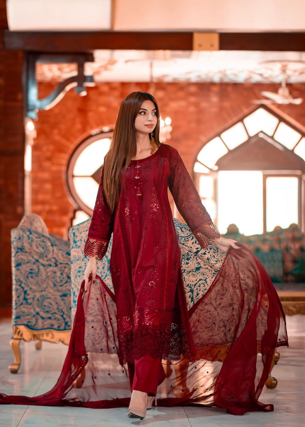 Suits By Sadia Maroon marvel Women 3pcs