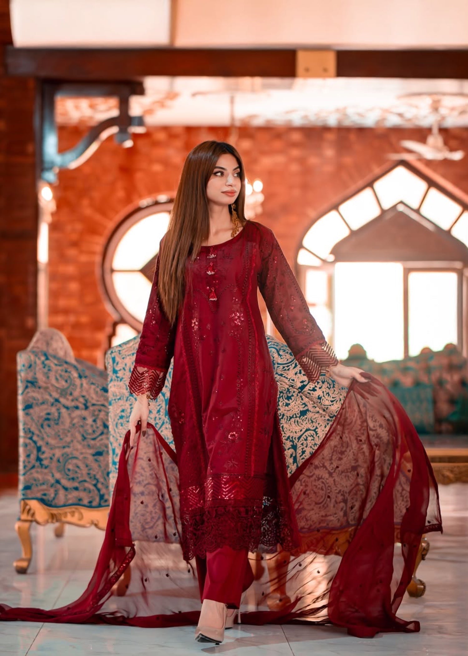 Suits By Sadia Maroon marvel Women 3pcs