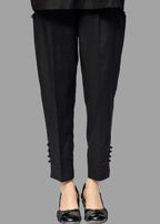 Urban Cut Jet Black Stitched Trouser with slit opening – 100% Cotton Women 1pcs