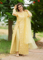 Hayati Collections Organza Suit – Embroidered | Golden Yellow Women 3pcs