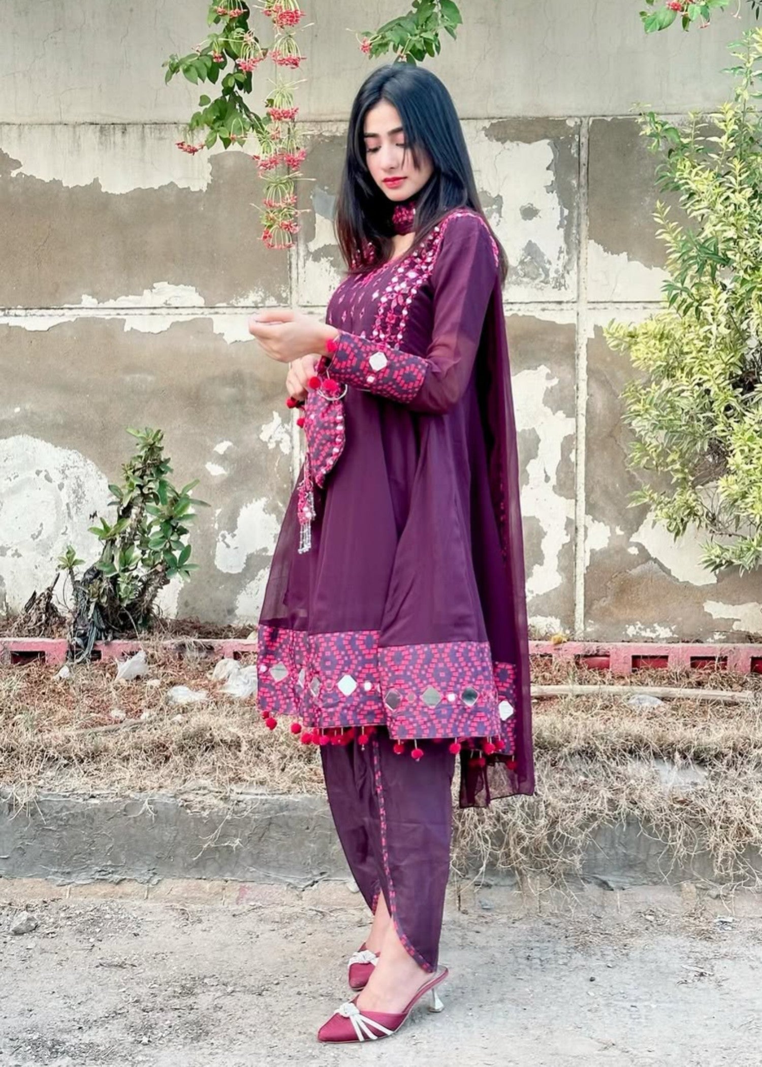 Miss & Mrs Mirror short Anarkali Women 3pcs