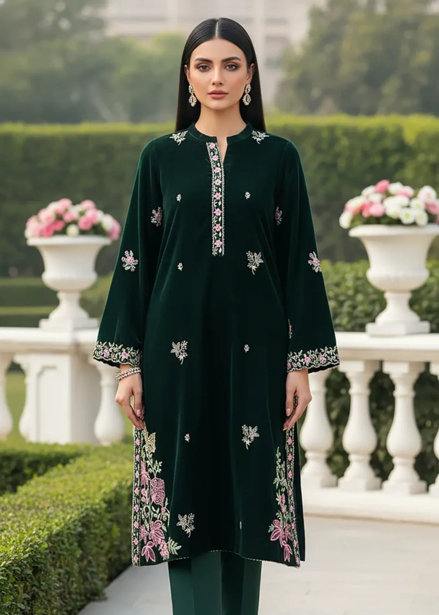 Lakhany Ready to wear Embroidered Velvet Shirt (LG UB 0250 W EMB 1P) Women 1pcs