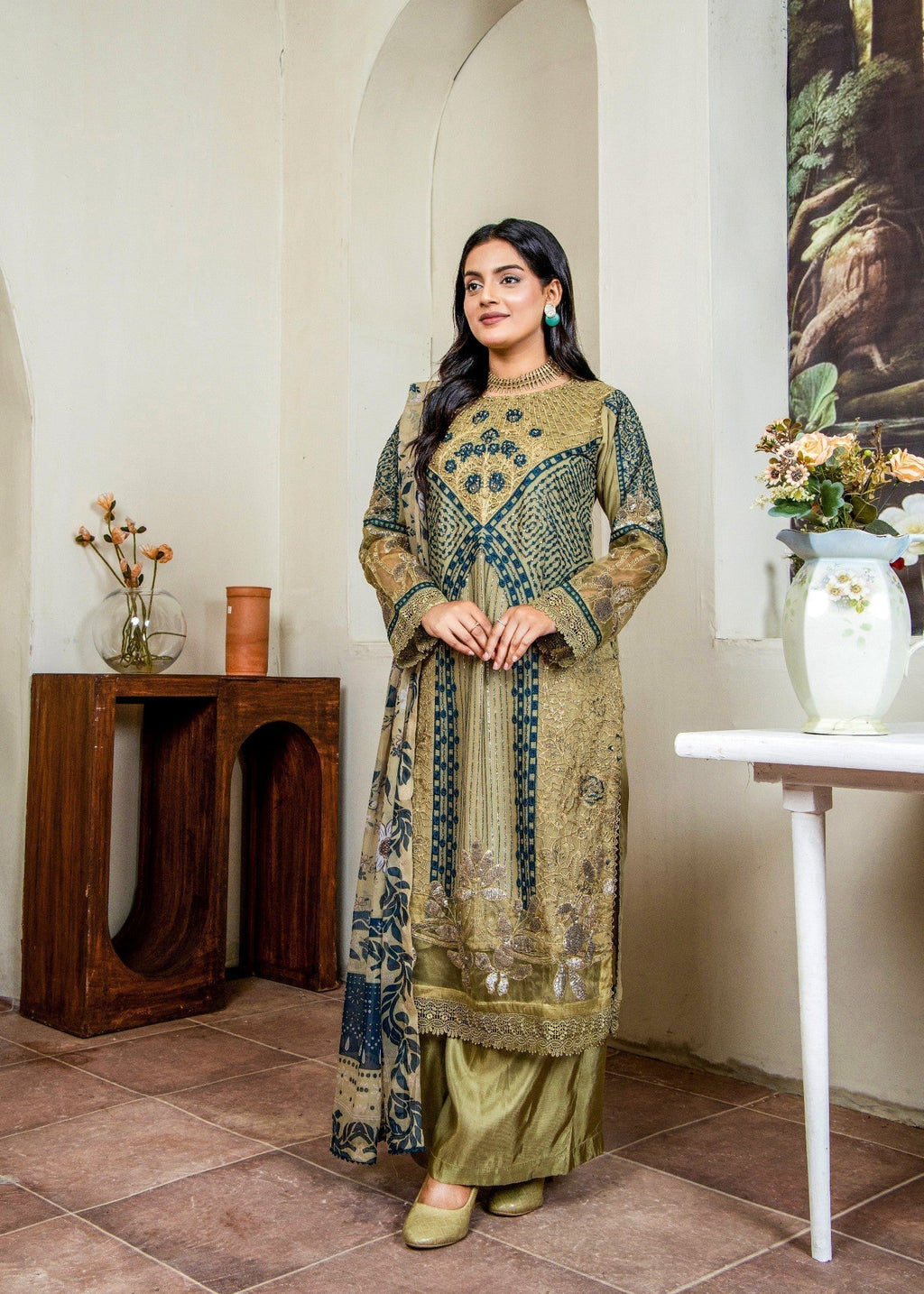 Pehnawa By Bin Akram’s Olive Aura Pret | Chiffon Kurta Set Women 3pcs
