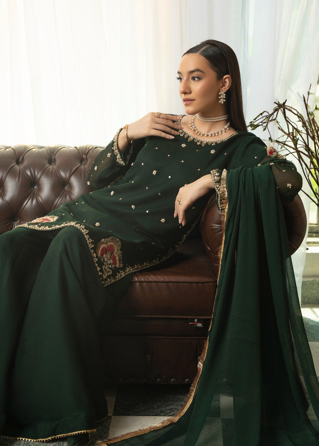 Maira Fashion Bottle green Sharara Women 3pcs