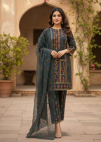 MMG Garments NOOR E KHADDAR| KHADDAR EMBROIDERED KURTA SET DARK GREY MMG 813 Women 3pcs