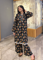 Namal Zara Ltd Co Ord Linen Set Dark Black Floral Women 2pcs