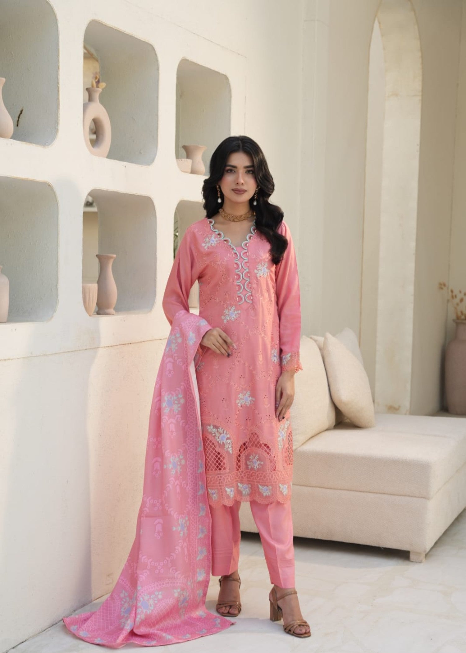 Designer Rack linen embraided peach Women 3pcs