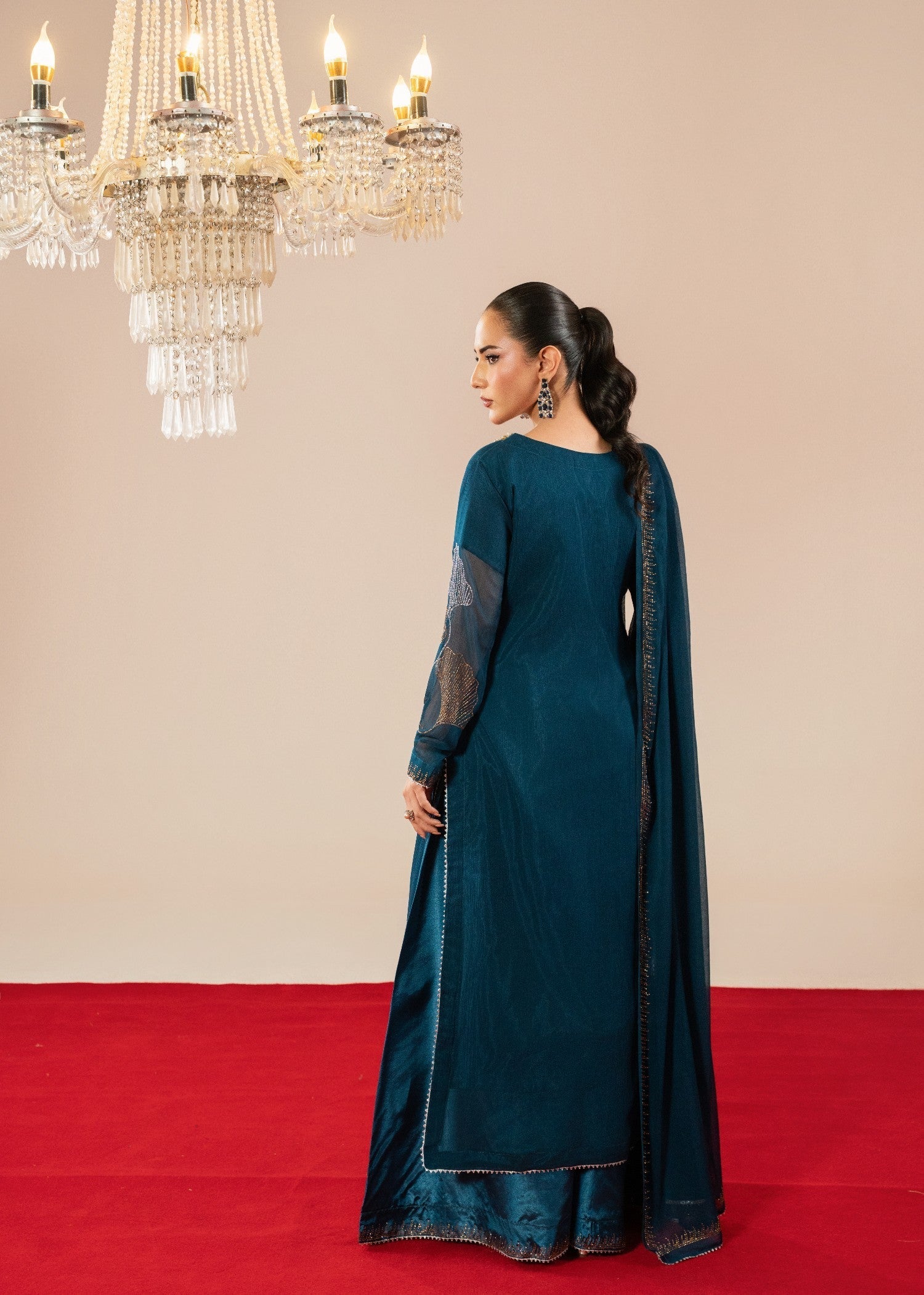 Maira Fashion Teal Studded Rhinestone Kurta Set Women 3pcs